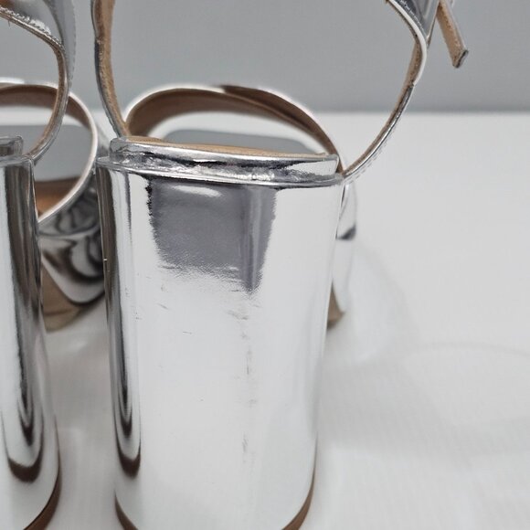 Aeyde Platform Block Heel Sandal Women EU 39 Metallic Silver Leather Ankle Strap - Picture 12 of 16